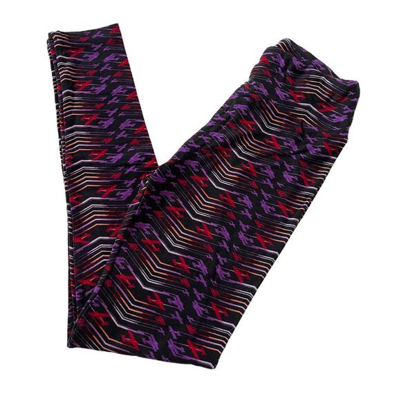 LULAROE One Size Airplanes Flight Purple Red Black Soft Leggings #348 - Picture 1 of 5
